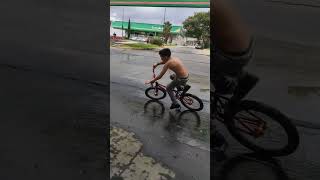 Two Bikers Slip on Water