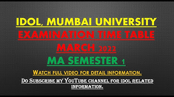 IDOL | MA SEMESTER 1ST | Examination Time Table | Mumbai University