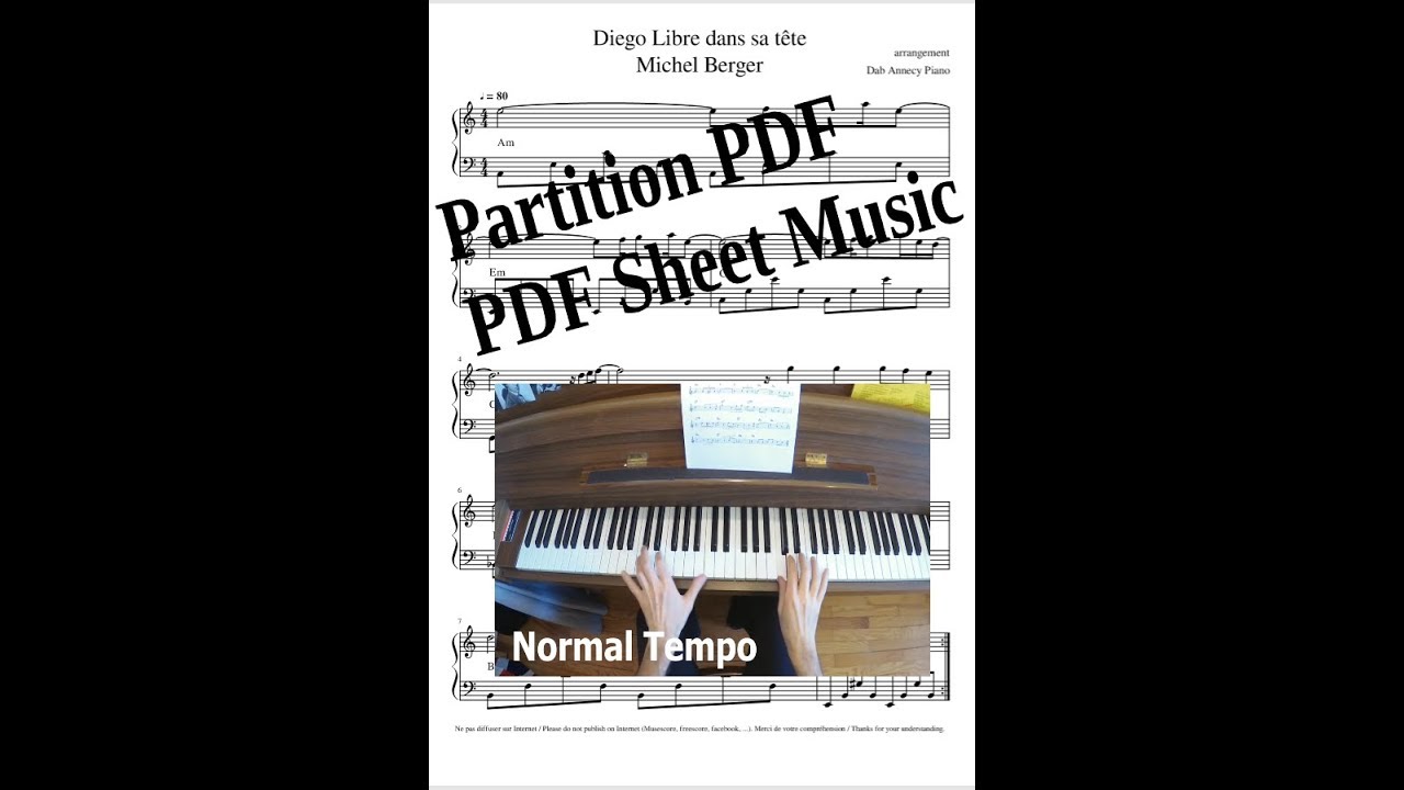 Diego Libre dans sa tete (Michel Berger) -Piano (Tutorial + Partition PDF/Piano PDF Sheet Music)