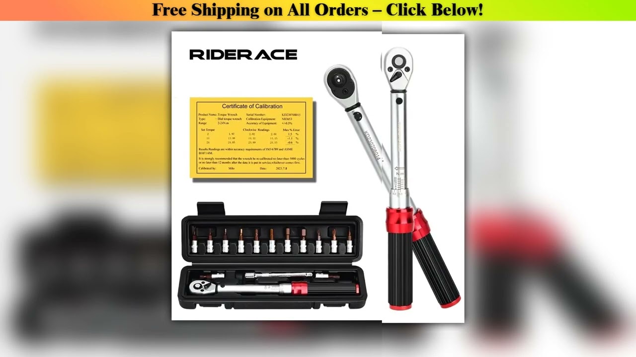 RIDERACE Bicycle Torque Wrench Set 15Pcs 1/4" 2-24Nm Dual Direction Bike Allen Key Tool Socket