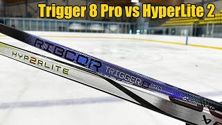 CCM Trigger 8 Pro vs Bauer HyperLite 2 hockey stick review - Which low kick stick is better ?