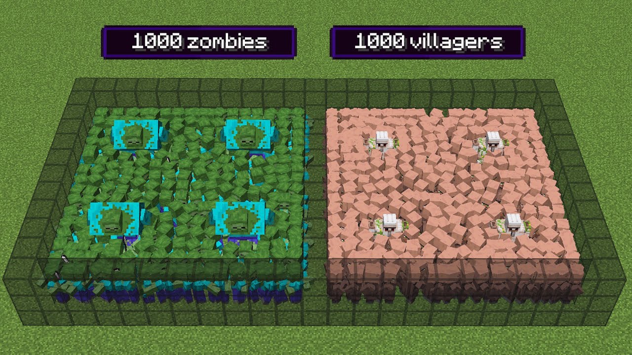 1000 zombies vs 1000 villagers (but villagers can attack) YouTube