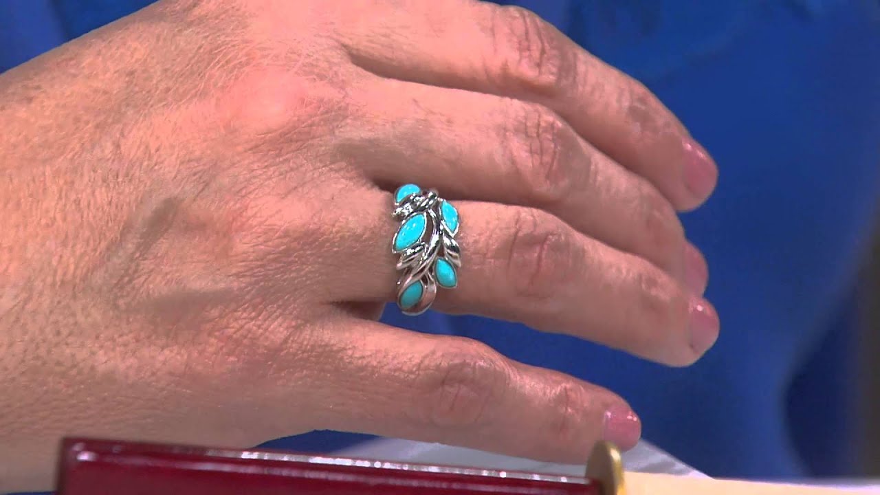 Sleeping Beauty Turquoise Leaf Design Sterling Ring with Jill Bauer