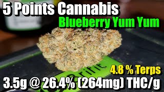 5 Points Cannabis - Blueberry Yum Yum - Unboxing Review - 3.5G @ 26.4% THC/g (+Extreme Closeups)