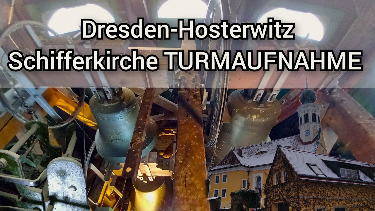 Dresden-Hosterwitz (DD): Die Glocken der ev. luth. Schifferkirche Maria am Wasser (TURMAUFNAHME)