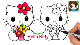 How To Draw Hello Kitty Holding Flowers Sanrio