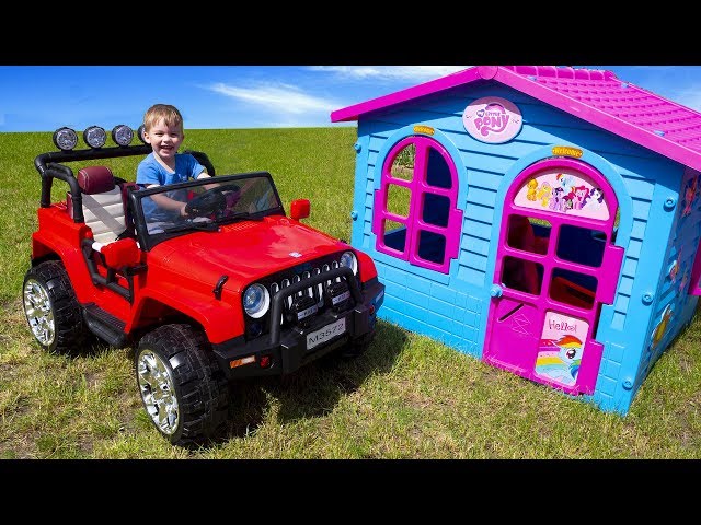 Arthur are playing with Cool red Jeep Car class=