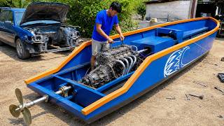 Man Builds a FULL-SIZE Boat Powered by a CAR ENGINE | Start to Finish by @Nasatchannel