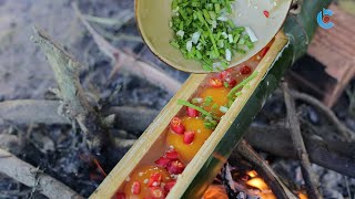 Creative ideas to boil eggs in a bamboo tube