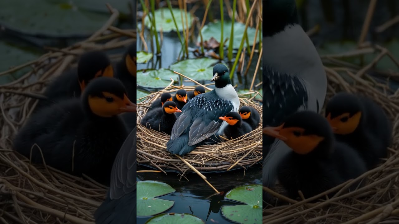 Eurasian Coot Nest Gently Floating Among Lily Pads 