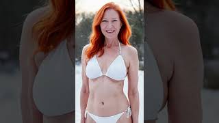 Mature Snow Angels Wearing White BIkini in Winter