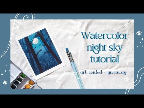 Easy watercolor night sky painting tutorial for beginners » art contest + giveaway / moon painting