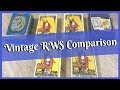 Vintage RWS Deck Comparison - Blue Box, Blushing Fool, Sunburnt Magician, Yellow Box, UK Purple Box