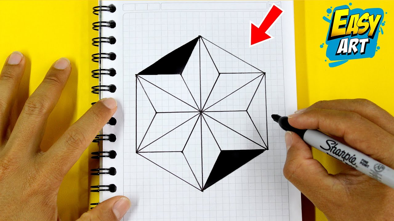 ð¢ 3D Drawing - How to draw STAR 3D Hexagon - DIBUJOS 3D - Como Dibujar