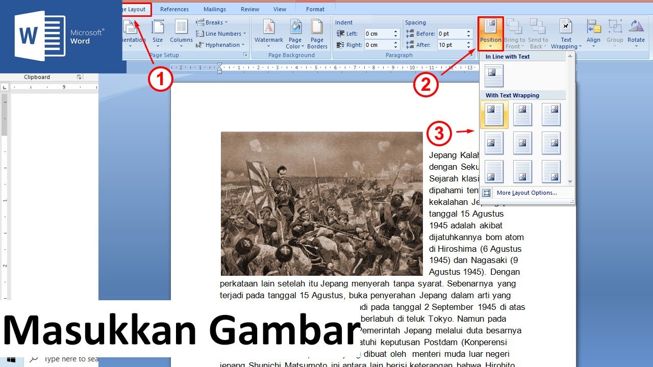 Cara Memasukkan Gambar Di Word Agar Posisinya Rapi (WRAP TEXT) - YouTube