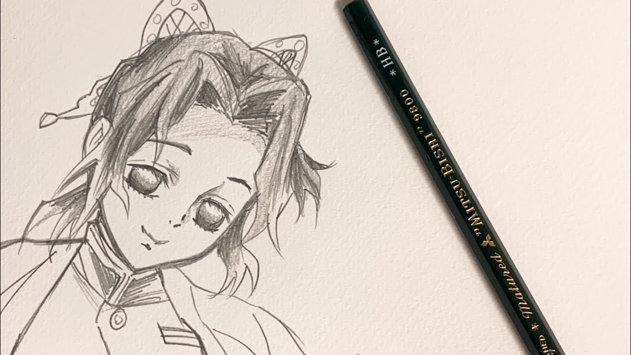 鬼滅の刃 胡蝶しのぶ One Pencil Drawing Youtube