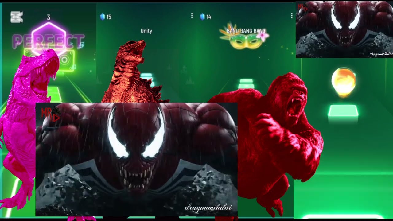 @TileHopBeats , TileHopBeats: mix of beats and game rhythm, dinasour, venom, godzilla, king kong, go