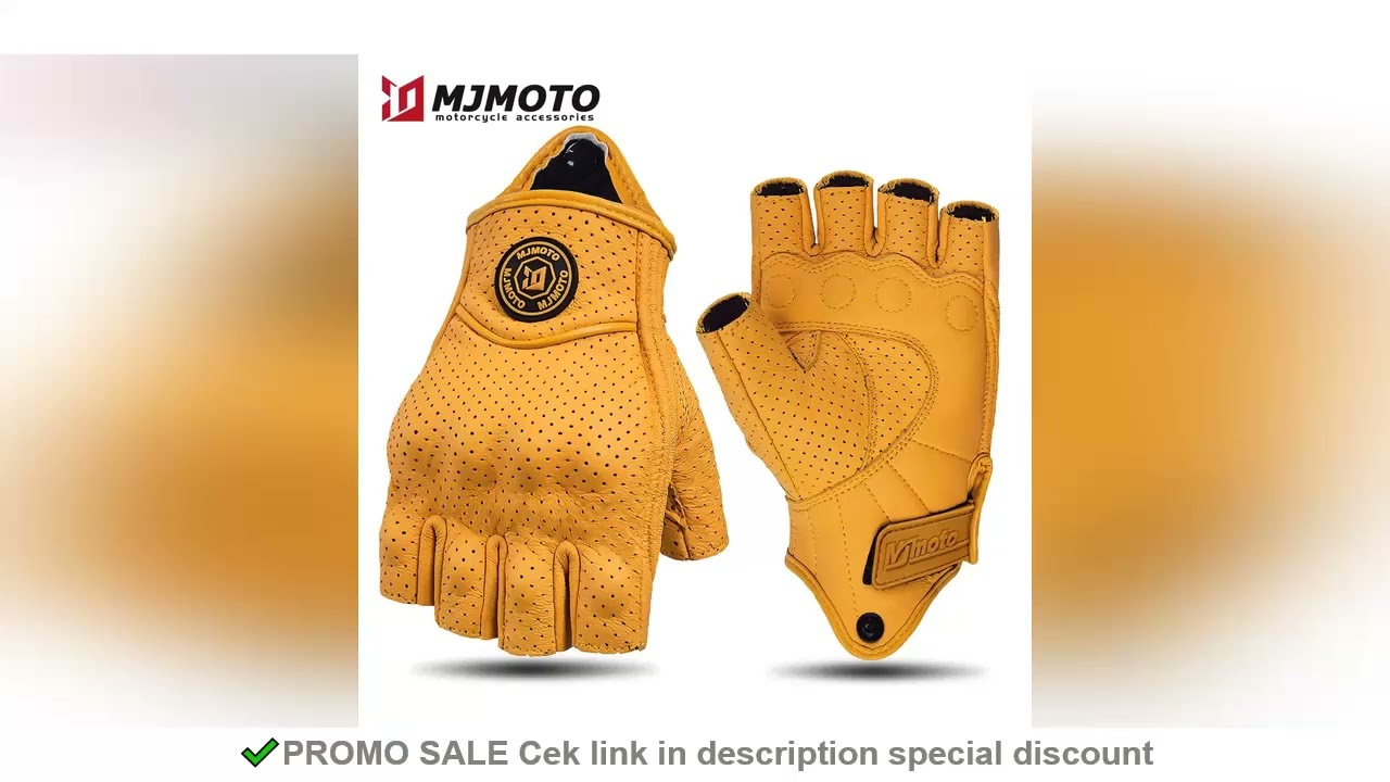 MJMOTO Retro Leather Motorcycle Half Finger Gloves Touchscreen Motocross Gloves Hard Shell Protectio
