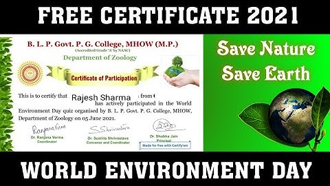 WORLD ENVIRONMENT DAY l FREE CERTIFICATE QUIZ l ENVIRONMENT DAY l CERTIFICATE COURSE FREE