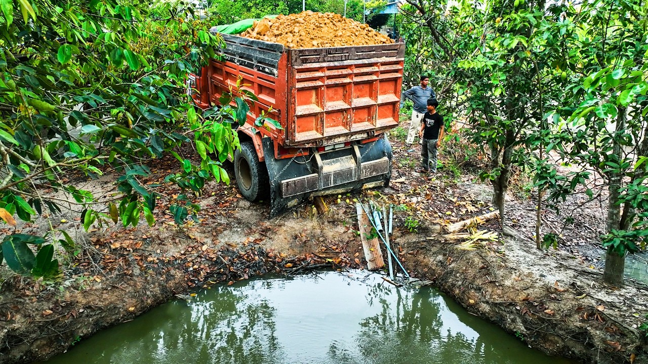 Start Opening A Perfect Project.! Landfill Delete Deep Pond By Skills Dozer Process With 5t Trucks