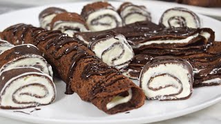 Chocolate crepes with cream cheese filling