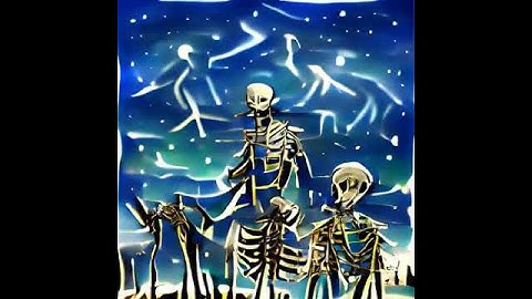 CLIP+VQGAN (Text-to-Image): skeletons in front of a dark starry sky