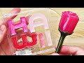 Satisfying Slime Coloring with Makeup! Mixing Hawaii Lip Gloss &amp; Rose Lip Gloss into Clear Slime!