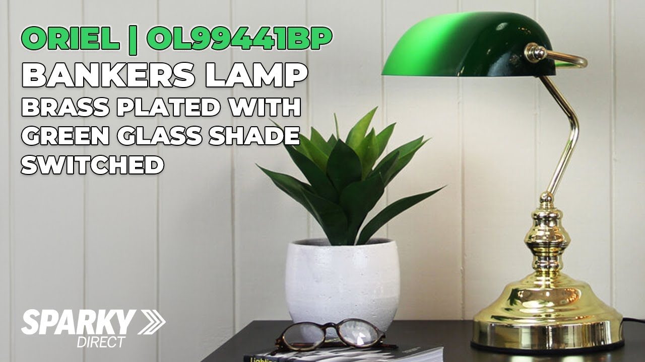 Oriel OL99441BP, Bankers Lamp Switched With Green Glass Shade