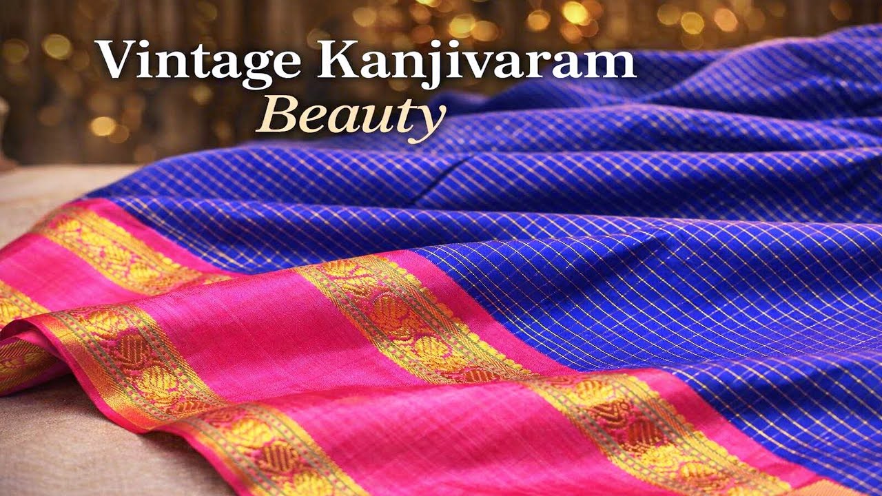 Royal Blue Kanjivaram Saree with Contrast Pink Border Vintage Collection
