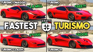 GTA 5 ONLINE - TURISMO OMAGGIO VS TURISMO R VS TURISMO CLASSIC VS TURISMO (WHICH IS FASTEST GROTTI?)