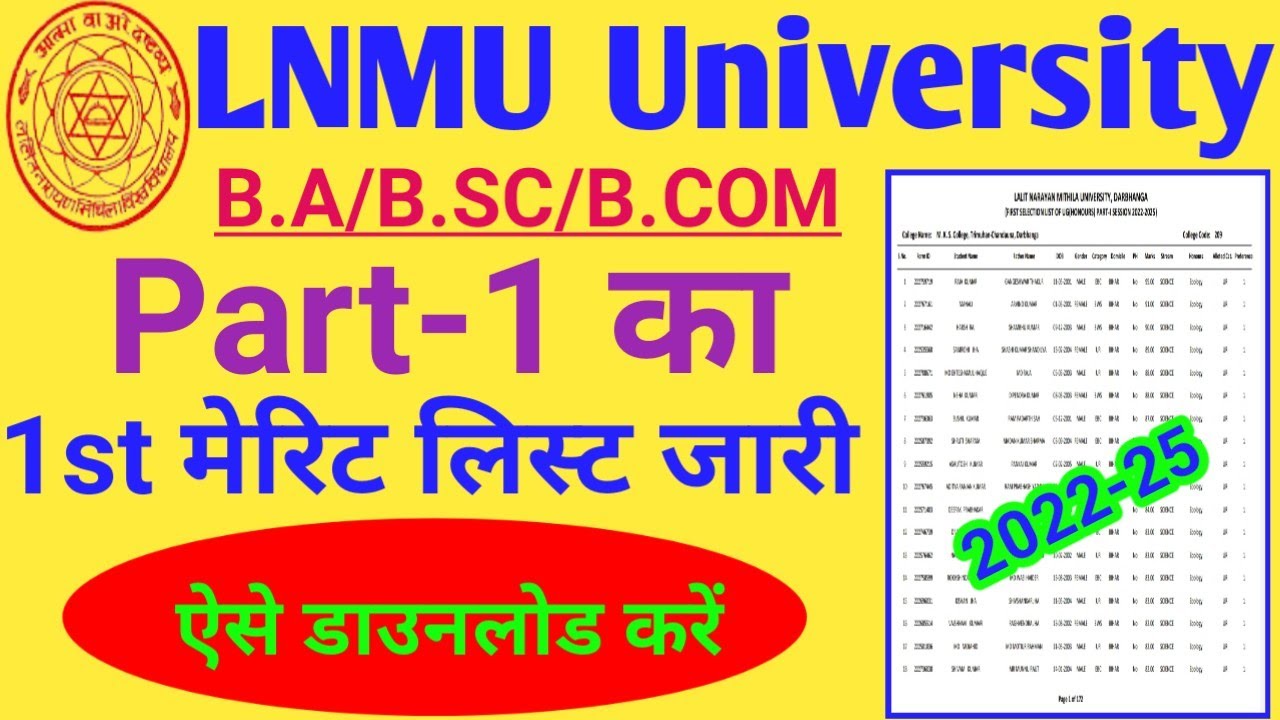 LNMU Part 1 Admission First Merit List 2022 जारी || LNMU Part 1 Admission ka First Merit List kaise