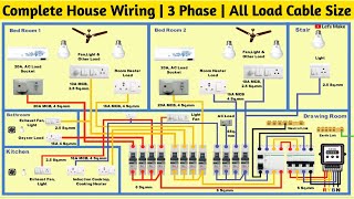 Complete house wiring | 3 phase house wiring | Proper wire size, MCB, load design | SLD