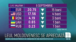 CURS VALUTAR: Ce se întâmplă cu leul moldovenesc, astăzi, 9 septembrie