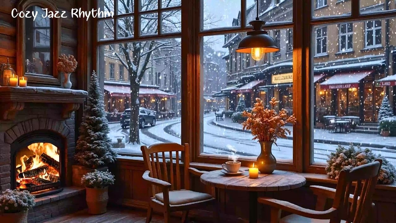 Атмосфера зимней кофейни в заснеженном стиле ❄️ Расслабляющая джазовая музыка и камин для учебы
