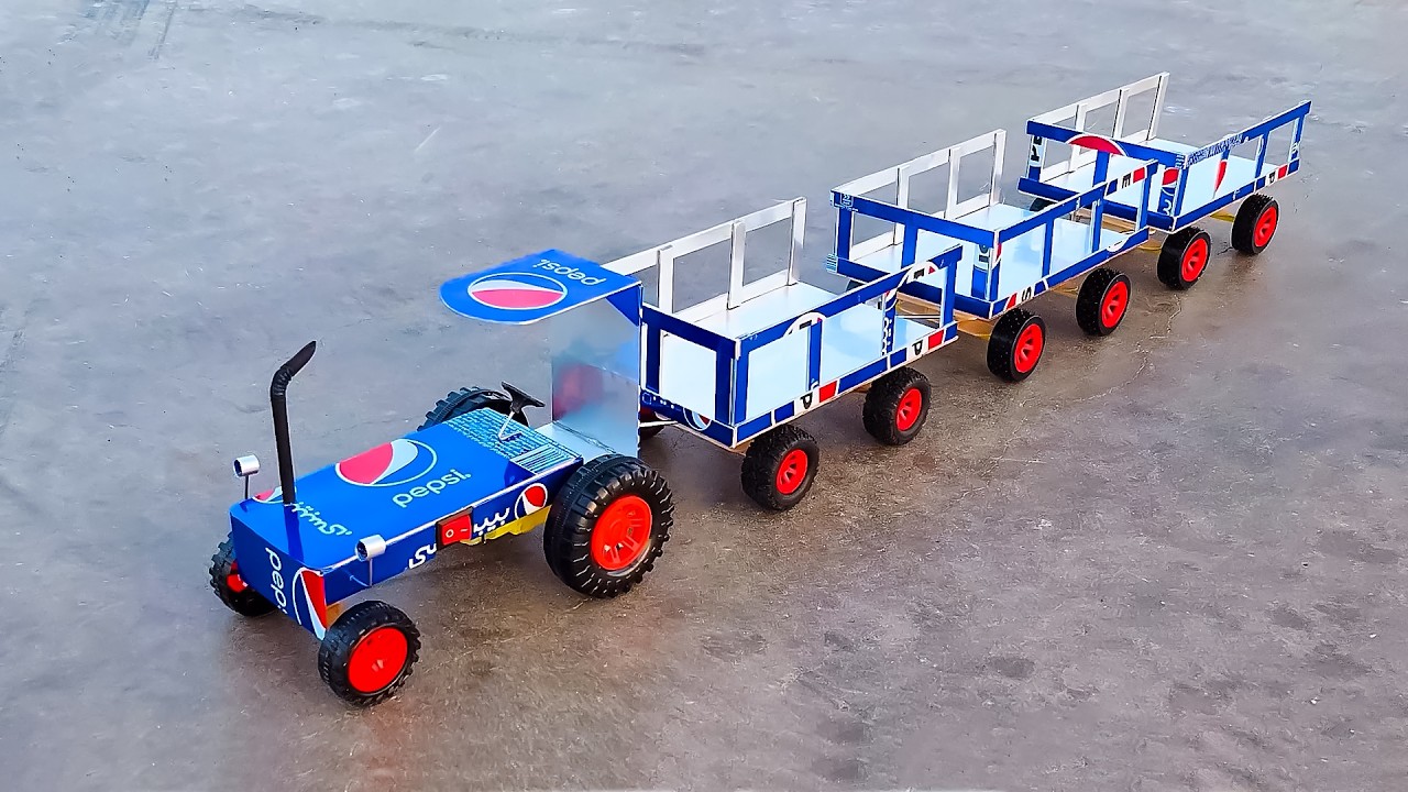 Farm Tractor With 3 Trailers - Make it with pepsi cans - Cars at home