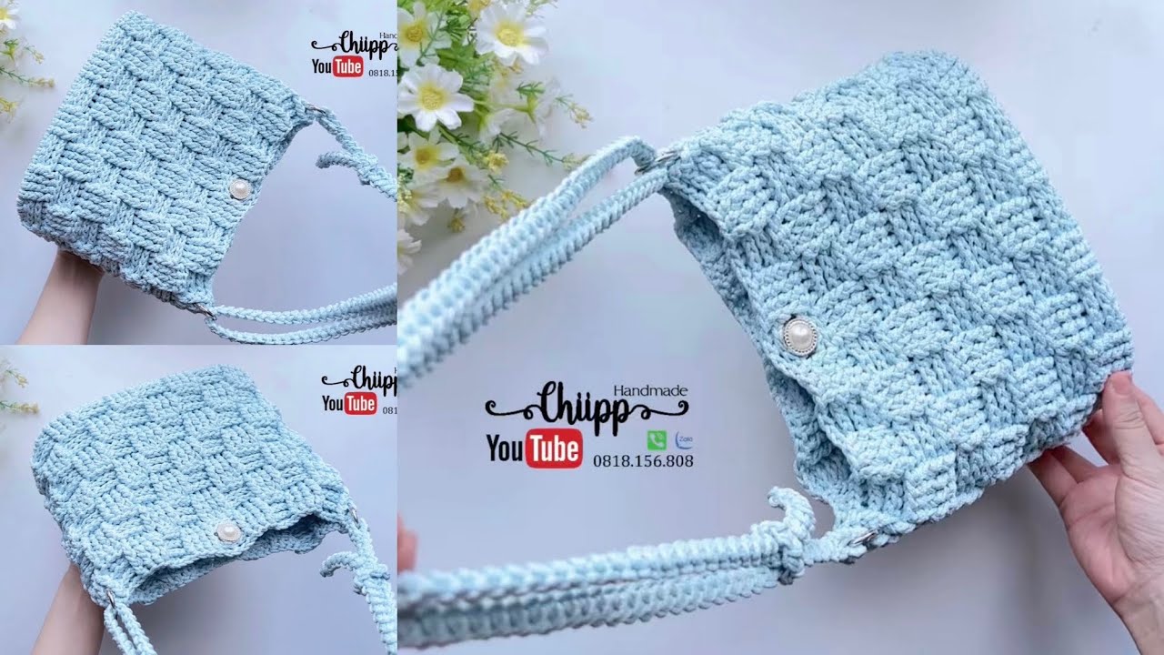 [ENG] Móc túi xách đeo vai hoạ tiết đan tre xinh xắn 🧶Crochet Basket Weave Bag
