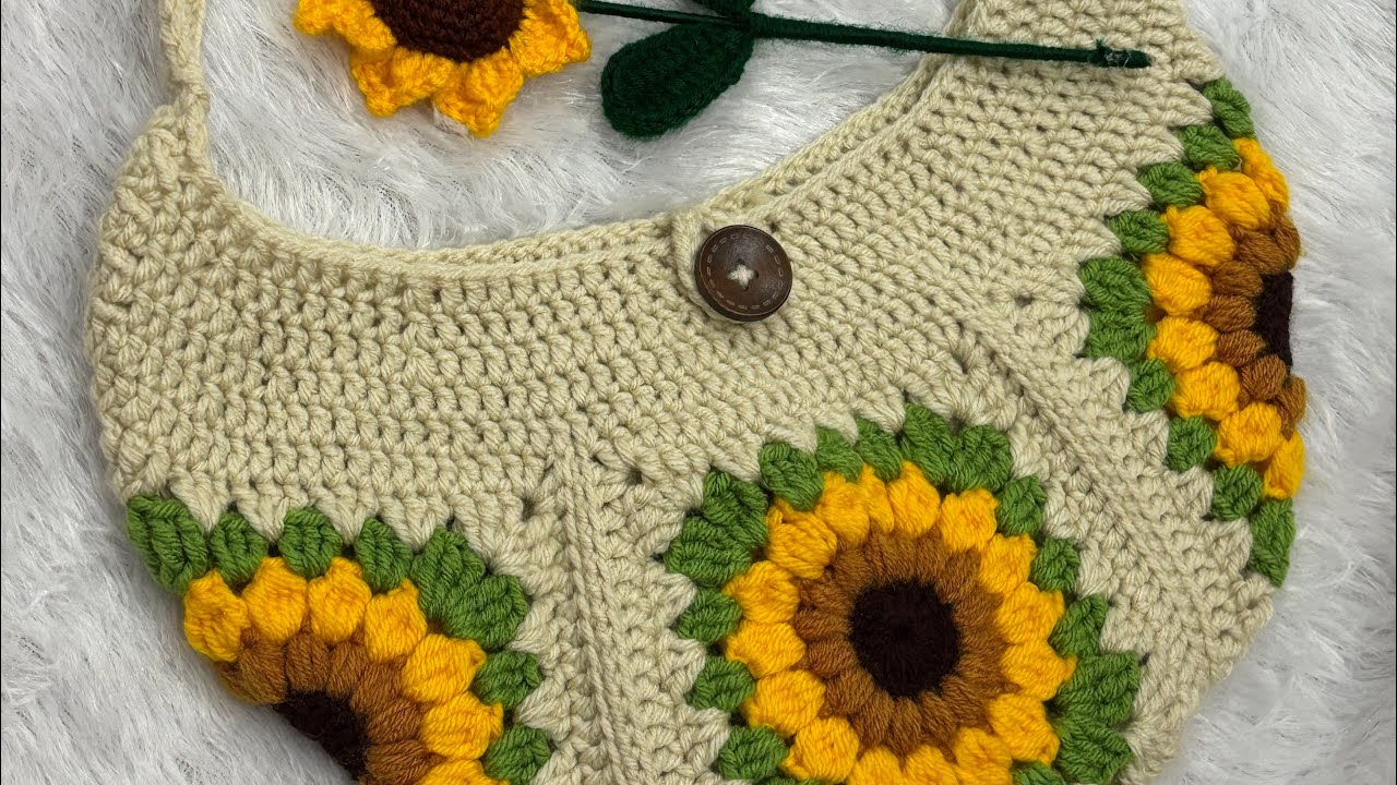 (P-1)Crochet sunflower squares for easy way/आसान तरीक़े से बनाए sunflower sling bag #crochet 