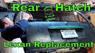 Rear hatch Lexan window on a Jeep XJ Cherokee