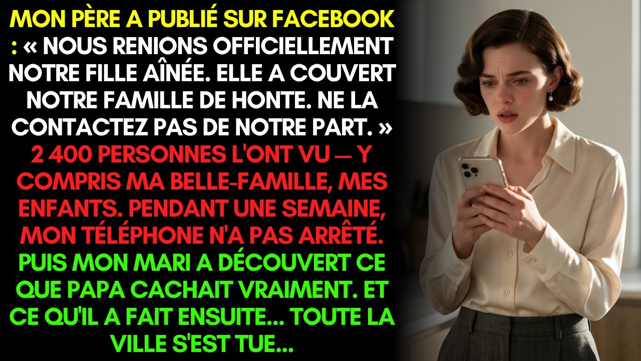 Je m’appelle Sandrine, et il y a trois semaines, mon propre père a publié sur Facebook qu’il me reniait, sans jamais dire pourquoi. Toute la ville l’a vu avant moi. Ma fille de huit ans est...