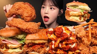 SUB)맘스터치 먹방! 핫치즈싸이 후라이드통다리치킨 인크레더블버거 아라비아따치즈버거 신메뉴 리뷰 꿀조합 리얼사운드 Burger & Chicken Mukbang Asmr