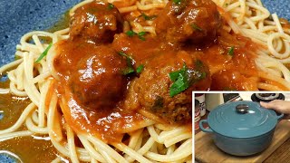 Hunts Sauce-pot Meatballs Recipe from 1959 | Mirro Enameled Cast Iron Dutch Oven