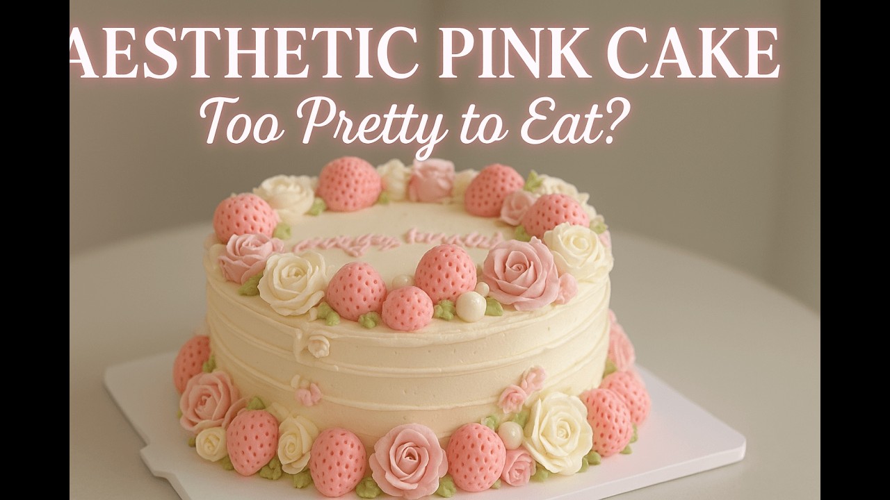 Aesthetic Pink Strawberry Birthday Cake 