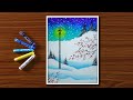 Easy Winter Season Scenery Drawing for Beginners with Oil Pastels - Step by Step