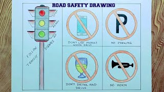 Road safety drawing/How to draw road safety rules/Traffic signals drawing