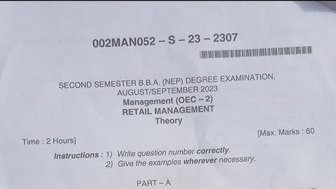 Retail Management OEC B.com & B.B.A 2nd Semester NEP Question Paper Year 2023 Bijapur University