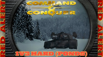Command And Conquer Red Alert Skirmish 1v3 Hard (Kaart: Vijvers) RTS Sovjet Gameplay PC