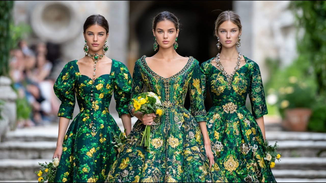 Dolce & Gabbana Alta Moda | Emerald Green & Gold  Royal Couture Opulence