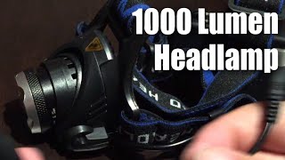 Ultra-bright, 1000 Lumens, 3 Mode, zoomable, LED Headlamp with Rechargeable Batteries by Futtop