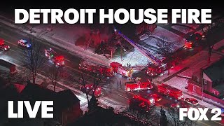 LIVE: Crews battle Detroit house fire