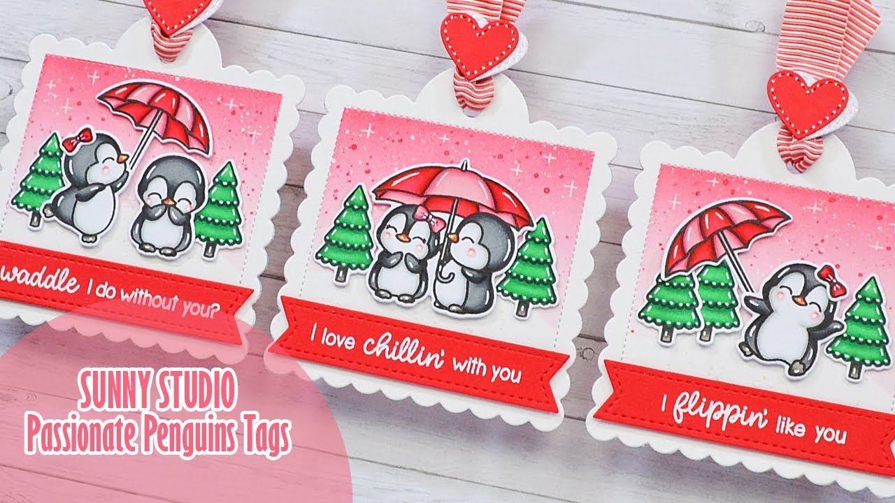 🐧 SUNNY STUDIO || Trio of Wintery Valentine Tags